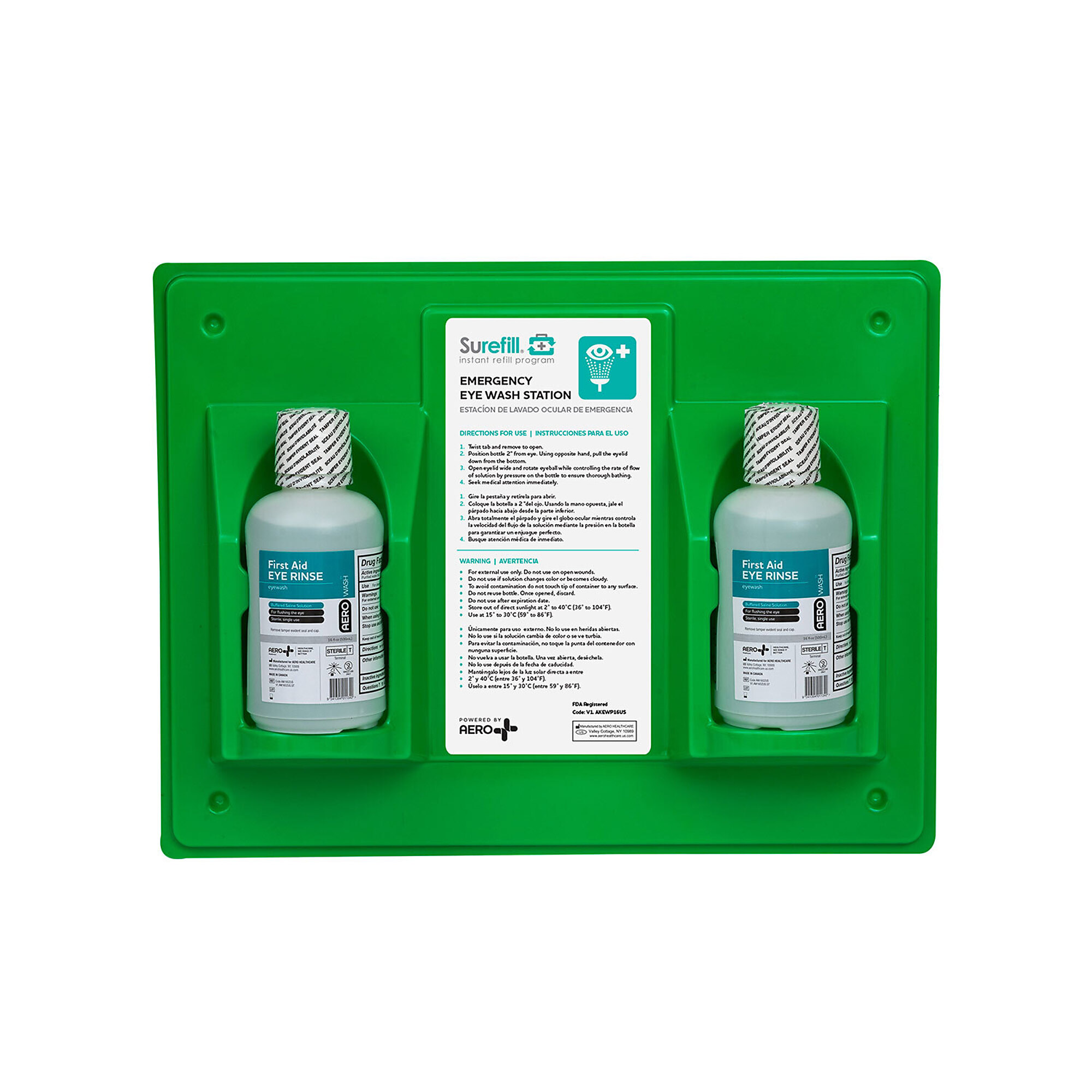 Aero Healthcare, Eyewash Station, Double 16oz. Bottle with Plastic Case, Items Per Kit 2 Class A, ANSI Compliant, Model# AKEWP16US